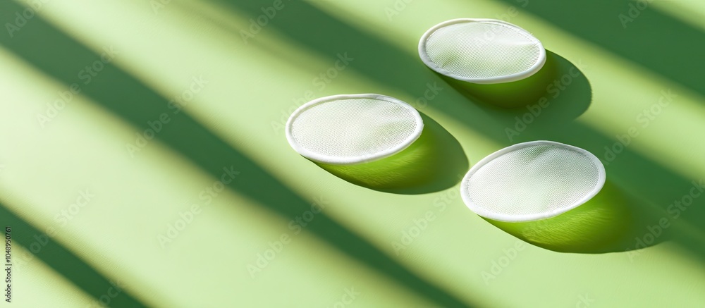 Poster eye patches placed on a green background concept of facial care and beauty treatment morning skincar