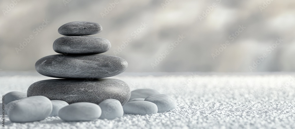 Poster Gray spa stones on a light backdrop. with copy space image. Place for adding text or design