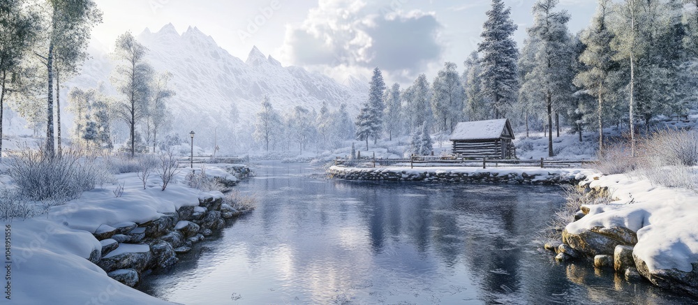 Leinwandbilder Snowy scenery in a natural setting. with copy space image. Place for adding text or design
