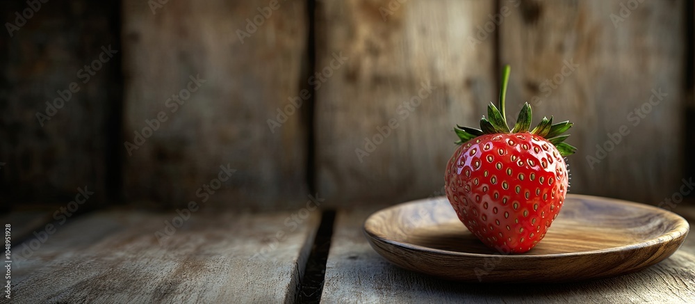 Aufkleber Strawberry on a plate resting on a wooden background with copy space