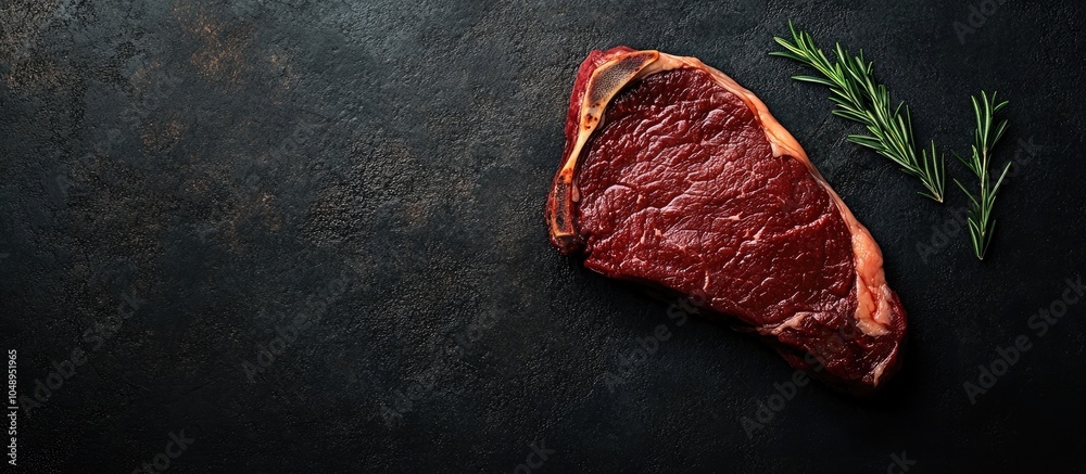 Leinwandbilder idea of preparing a meat steak against a dark background from a top view. with copy space image. pla