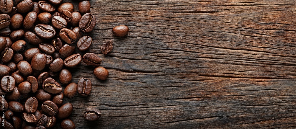 Aufkleber coffee beans on a weathered wooden surface. with copy space image. place for adding text or design