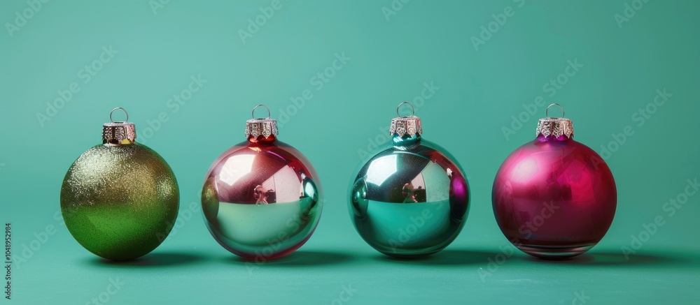 Poster four retro christmas ornaments on a vibrant background with room for text or an image holiday season