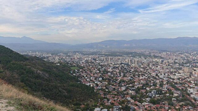 Top view panorama of the European city capital of North Macedonia, Skopje.