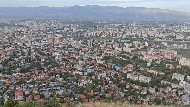 Top view panorama of the European city capital of North Macedonia, Skopje.