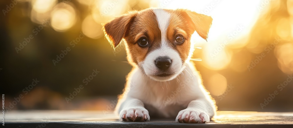 Poster Charming little puppy gazing at the camera. with copy space image. Place for adding text or design