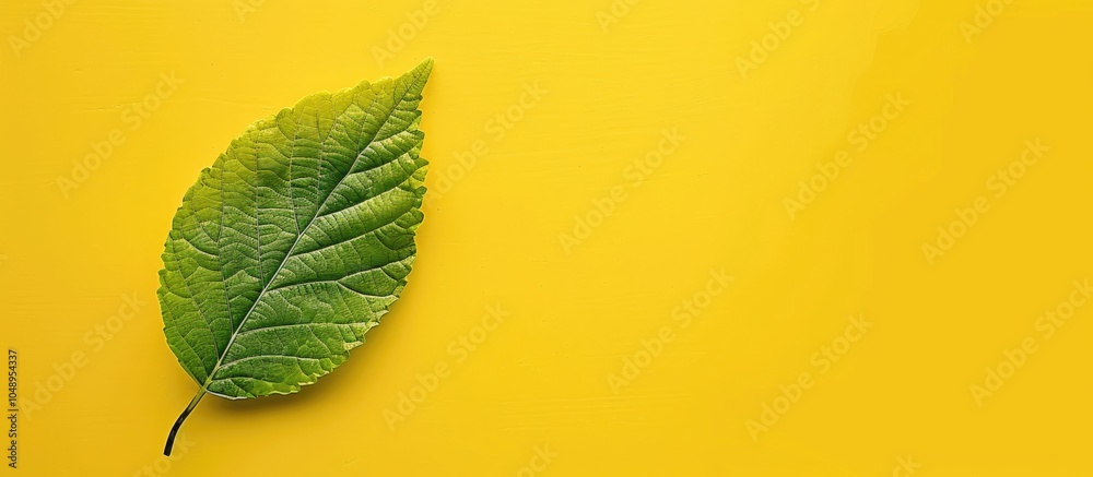 Leinwandbilder leaf against a yellow background summer theme. with copy space image. place for adding text or desig