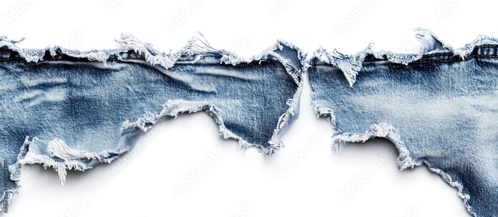 Aufkleber denim jeans with rips tears and a blue edge frame isolated on a white background providing space for