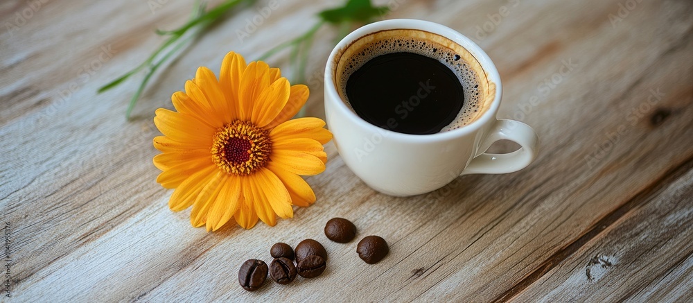 Aufkleber Vertical image of coffee and a flower. with copy space image. Place for adding text or design