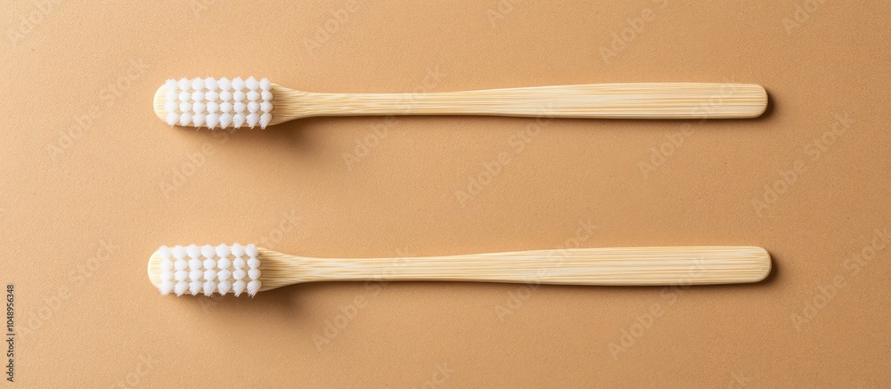 Poster bamboo toothbrush featuring a white handle set against a brown craft paper background in a flat lay 