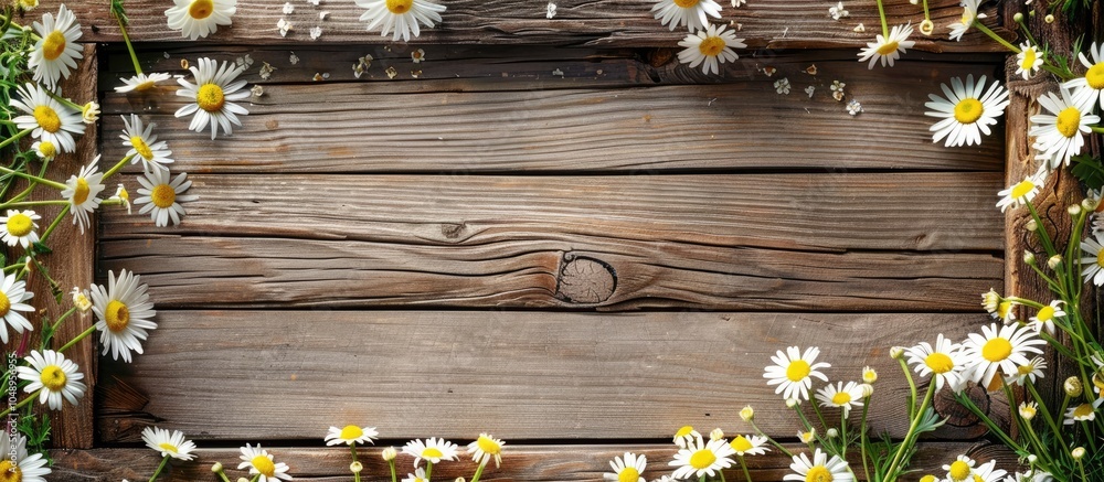 Leinwandbilder daisy flowers within a wooden frame. with copy space image. place for adding text or design