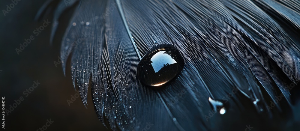 Aufkleber A drop of water resting on a raven s black feather. with copy space image. Place for adding text or design