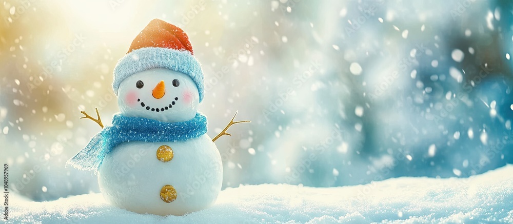 Poster snowman on snow christmas ornament winter season. with copy space image. place for adding text or de