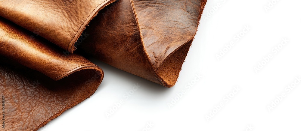 Poster Two pieces of brown leather featuring a text area set against a white background. with copy space image. Place for adding text or design