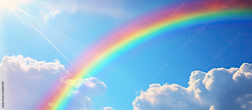 Aufkleber rainbow set against a whimsical blue sky. with copy space image. place for adding text or design