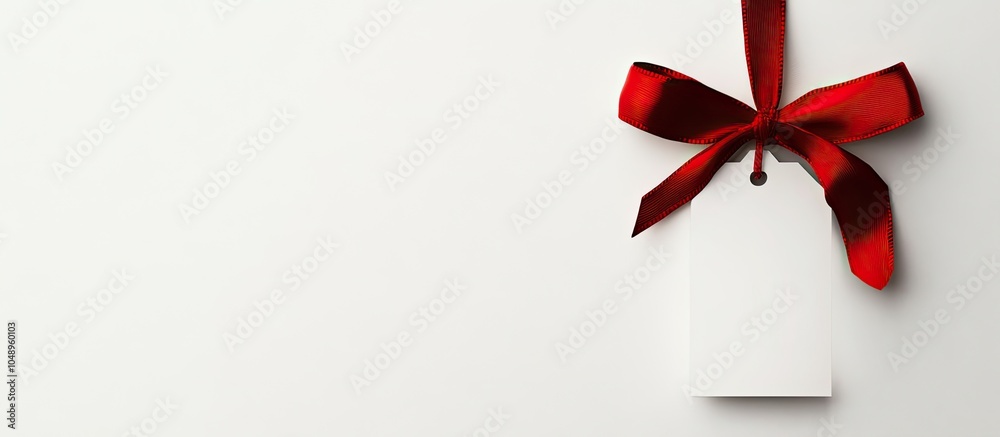 Aufkleber A blank gift or price tag attached with a red ribbon set against a white background. with copy space image. Place for adding text or design