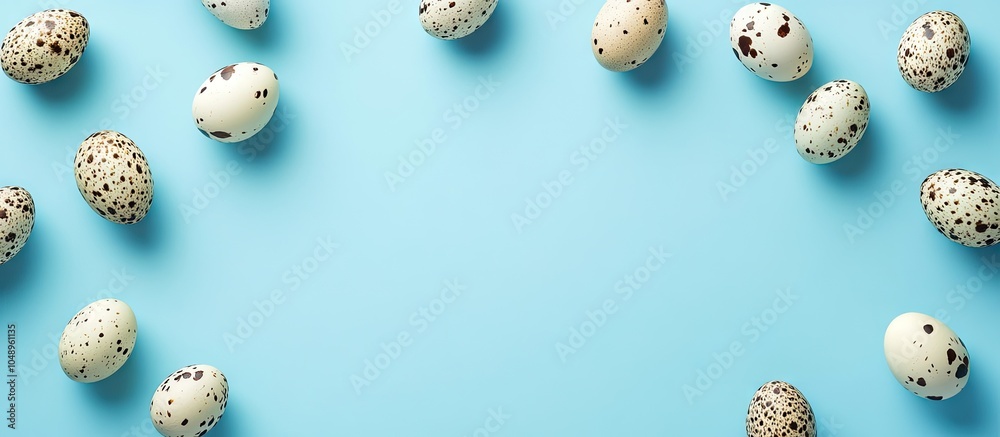Aufkleber banner easter frame featuring quail eggs on a blue background minimalist concept top view card with 