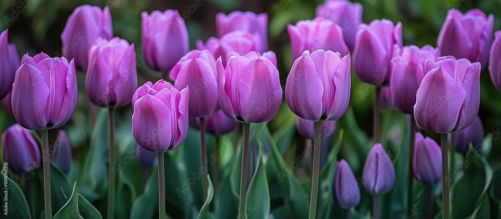 Aufkleber portrait of the purple tulips flourishing in a home garden during springtime in the pacific northwes