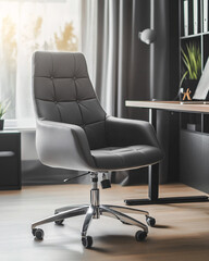 Fototapeta premium modern grey office chair with chrome base in a minimalist home office