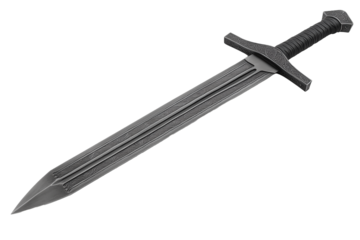 PNG cut out isolated background. A finely crafted medieval-style sword with a textured, double-edged blade and an intricately designed hilt.