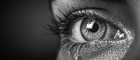 Obraz premium A tight shot of an eyeball, teardrops trickling from its iris