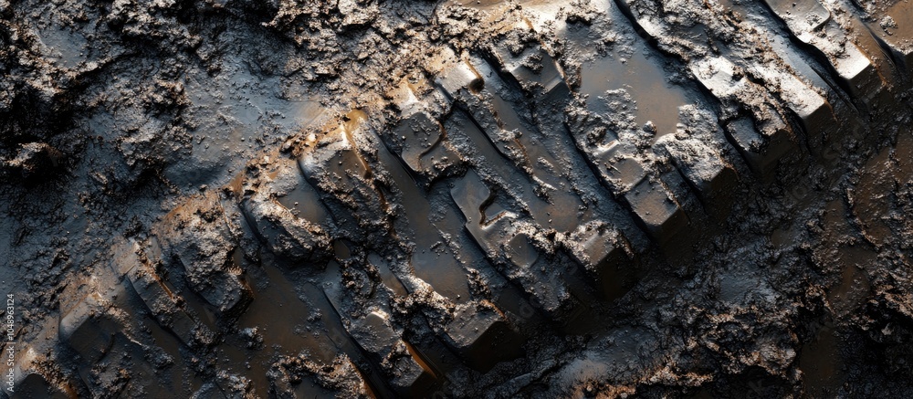 Poster truck tire track in the mud. with copy space image. Place for adding text or design
