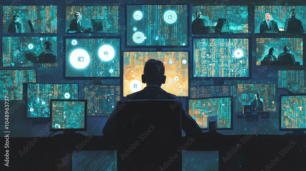 Wall mural lone hacker in a dark environment
