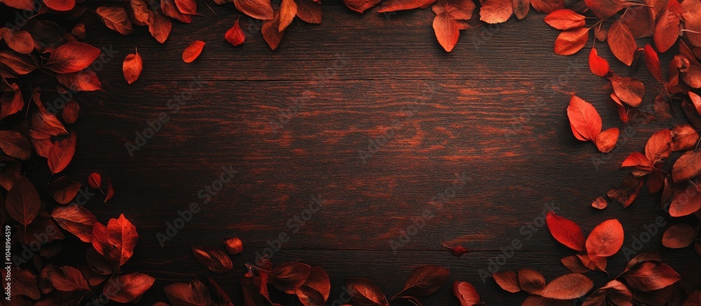 Poster autumn leaves frame a rustic background top view. with copy space image. place for adding text or de