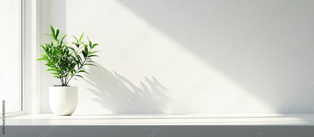 Leinwandbilder white desk space available for your decoration and a window featuring a small green plant. with copy
