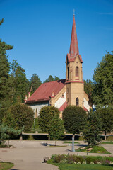 Old ancient Ogre Evangelical Lutheran Church. Ogre city, Latvia. 
