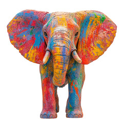 Obraz premium Elephant with vibrant paint splatters, isolated on a white background. PNG transparent.