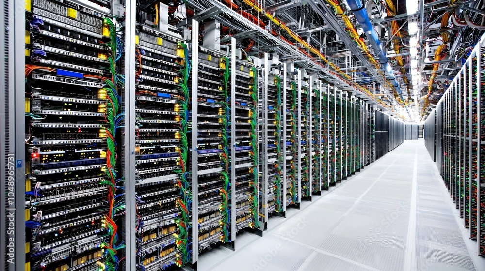 Wall mural sleek modern data center with server rows