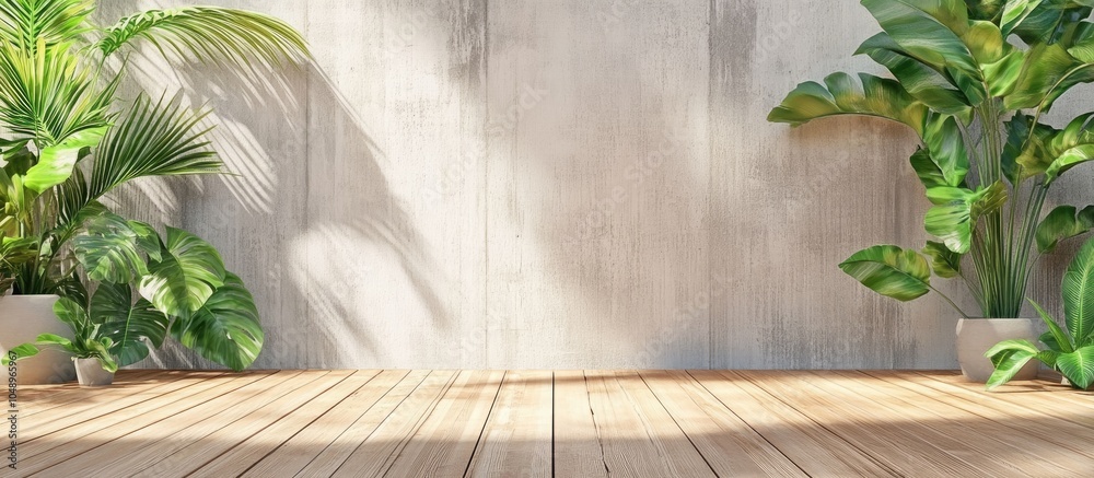 Poster Blank sign for a message on a wooden panel with a green plant the image is set against a white background. with copy space image. Place for adding text or design