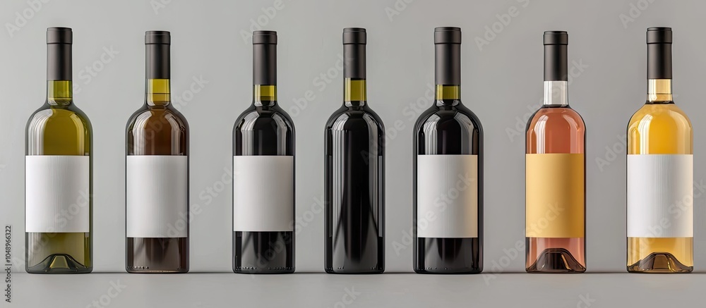 Poster A collection of wine bottles on a gray background featuring blank labels. with copy space image. Place for adding text or design