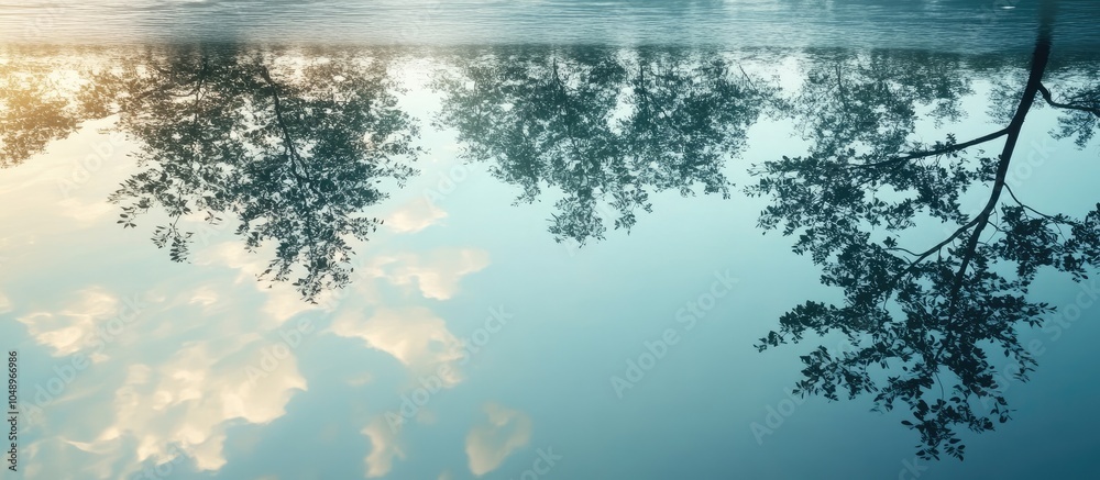 Poster reflection of trees on the water. with copy space image. place for adding text or design