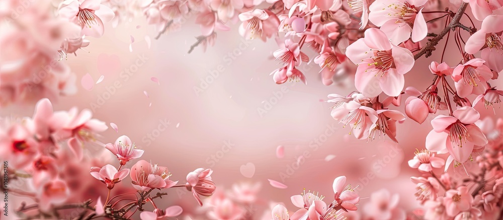 Poster heart lovely cherry blossoms and sakura backdrop. with copy space image. place for adding text or de