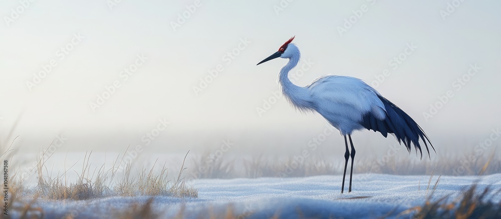 Poster Overwintering of Grus japonensis. with copy space image. Place for adding text or design