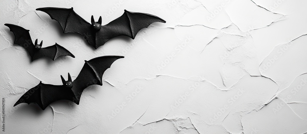Aufkleber top view of halloween crafts featuring a bat on a monochrome background with copyspace for text hall