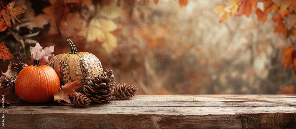 Leinwandbilder autumn backdrop featuring dry fall decorations on wood side view toned image emphasizing the decorat