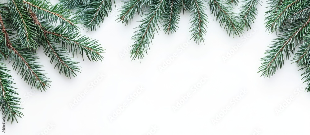 Aufkleber christmas or new year decoration backdrop fir tree branches on a white background with copyspace top