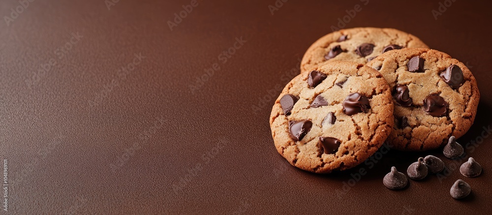Aufkleber Chocolate Cookies stock photos Cookies placed on a brown backdrop Biscuit on a brown surface with copyspace for text