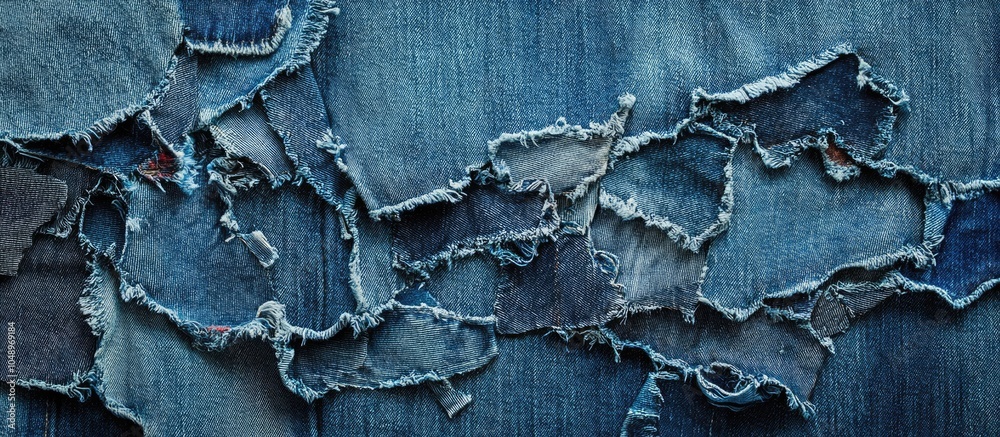 Poster texture of torn denim jeans. with copy space image. Place for adding text or design