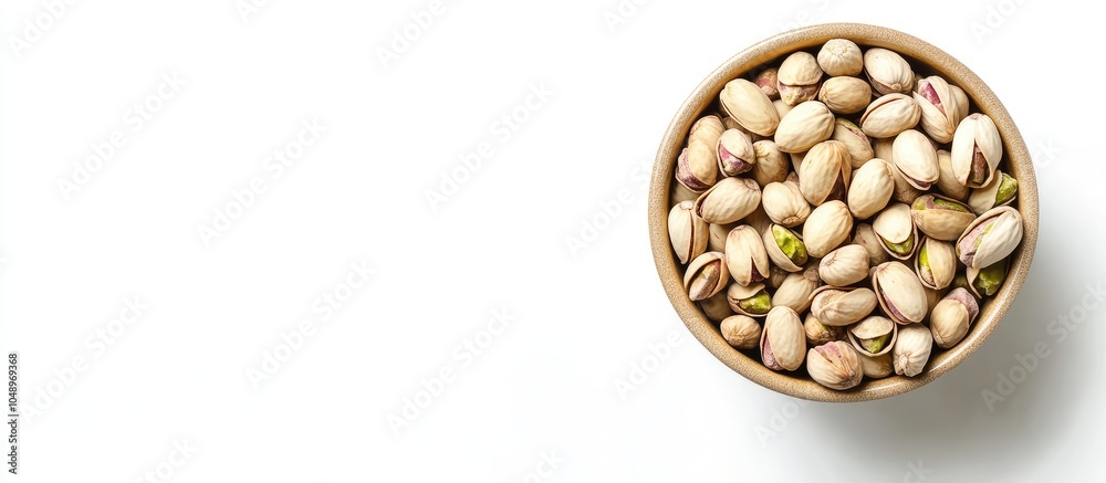 Aufkleber pistachio nuts in a bowl isolated against a white background top view for copyspace