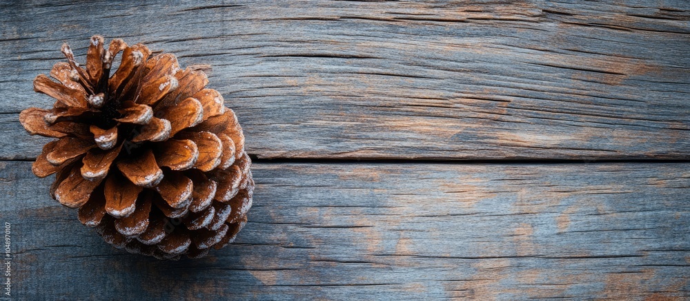 Fototapete christmas pine cone sequoia on a wooden surface. with copy space image. place for adding text or des