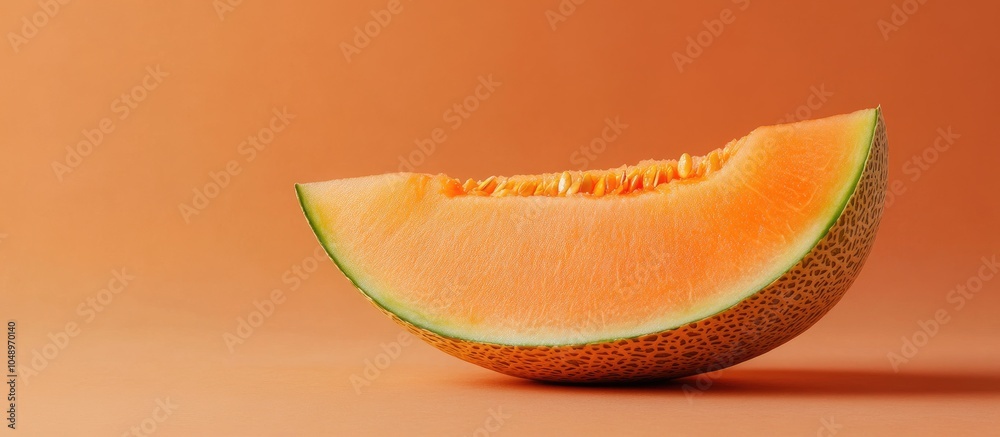 Fototapete sweet melon with a balanced slice against an autumn colored background abstract minimalistic image w
