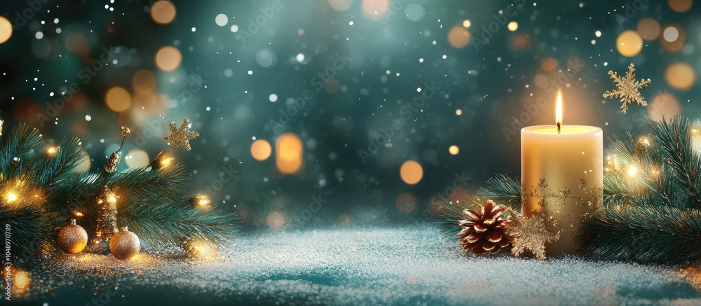 Poster Christmas background New Year background featuring a candle. with copy space image. Place for adding text or design
