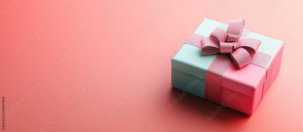 Poster Colorful gift box on a colored background for Christmas and the New Year. with copy space image. Place for adding text or design