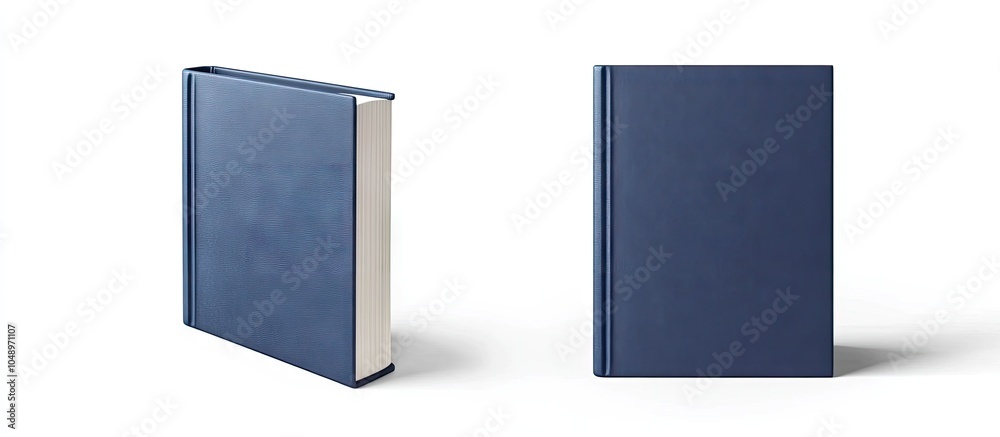 Poster Front and back views of a blue book cover set against a white background. with copy space image. Place for adding text or design