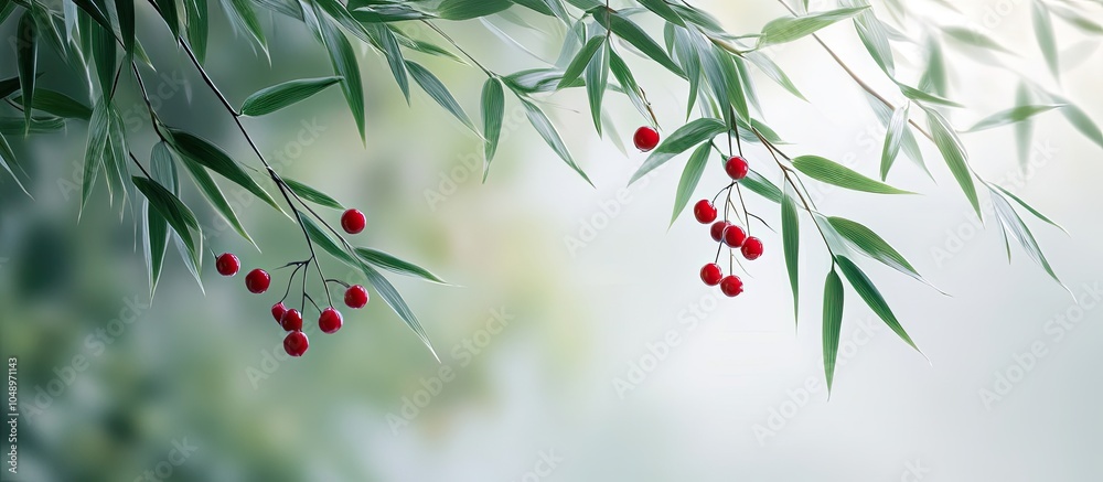 Aufkleber leaves and berries of the heavenly bamboo plant. with copy space image. place for adding text or des