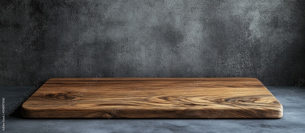 Leinwandbilder Wooden board on a table with a grey background. with copy space image. Place for adding text or design